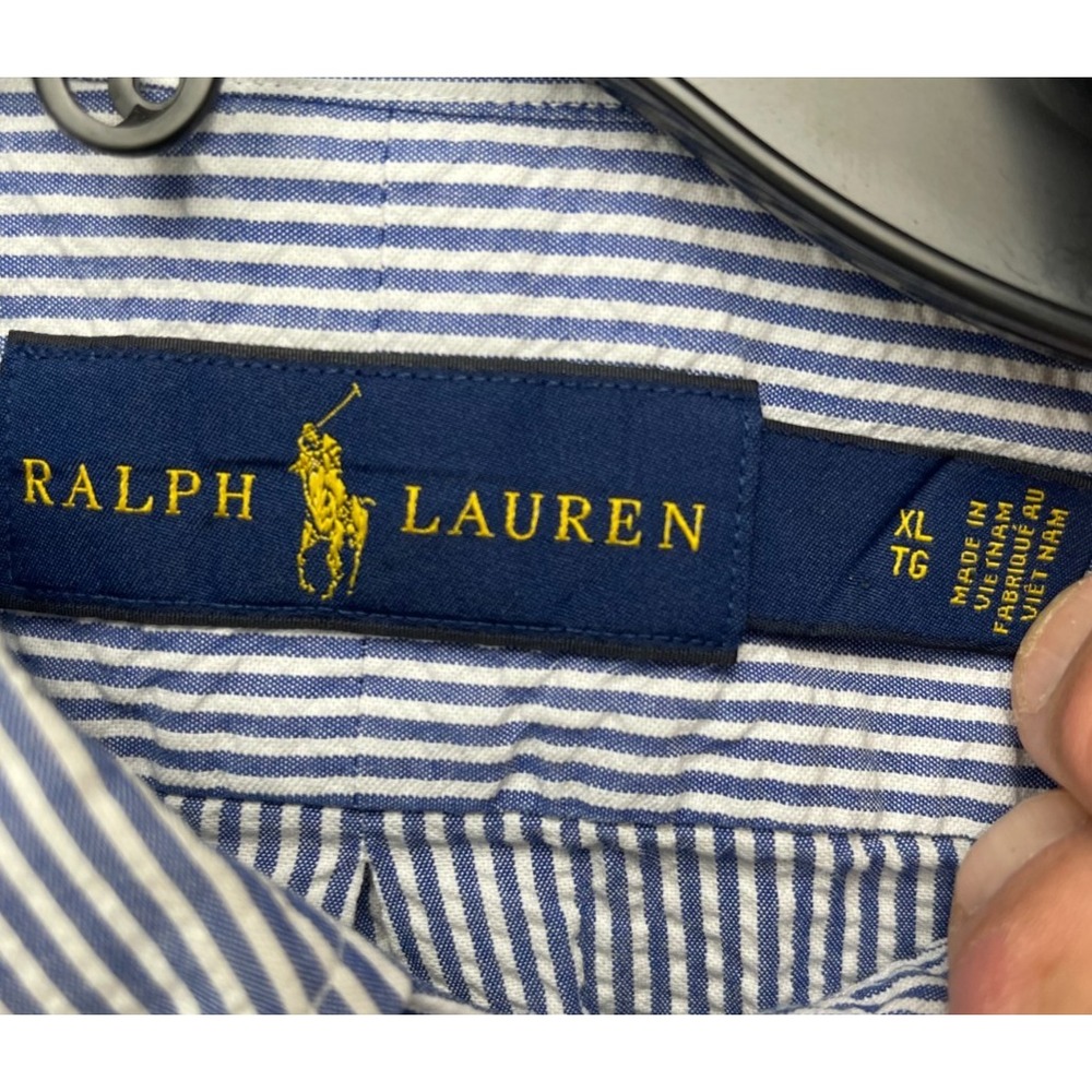 Ralph Lauren Men's Seersucker Shirt XL Blue Short Sleeve Button Up‎ - Picture 5 of 7
